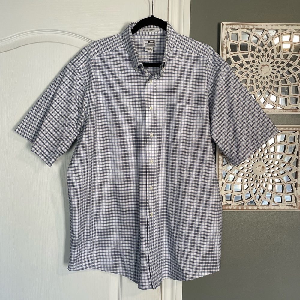 LL Bean Checkered Short Sleeve Button Down Shirt